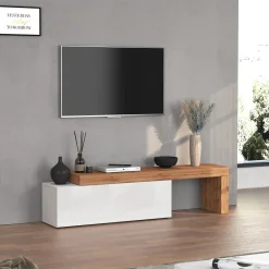 Garnero Arredamenti Mobile porta tv 220x51h cm bianco lucido rovere Block Bianco Lucido - Rovere New