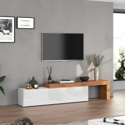 Garnero Arredamenti Mobile porta tv 230x51h cm bianco lucido rovere Block Bianco Lucido - Rovere Outlet