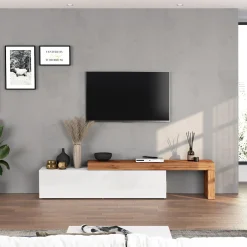 Garnero Arredamenti Mobile porta tv 230x51h cm bianco lucido rovere Block Bianco Lucido - Rovere Outlet