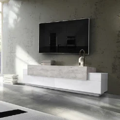Garnero Arredamenti Mobile porta TV 200x52h cm bianco lucido grigio Milos Gihome® Bianco Lucido - Cemento Online