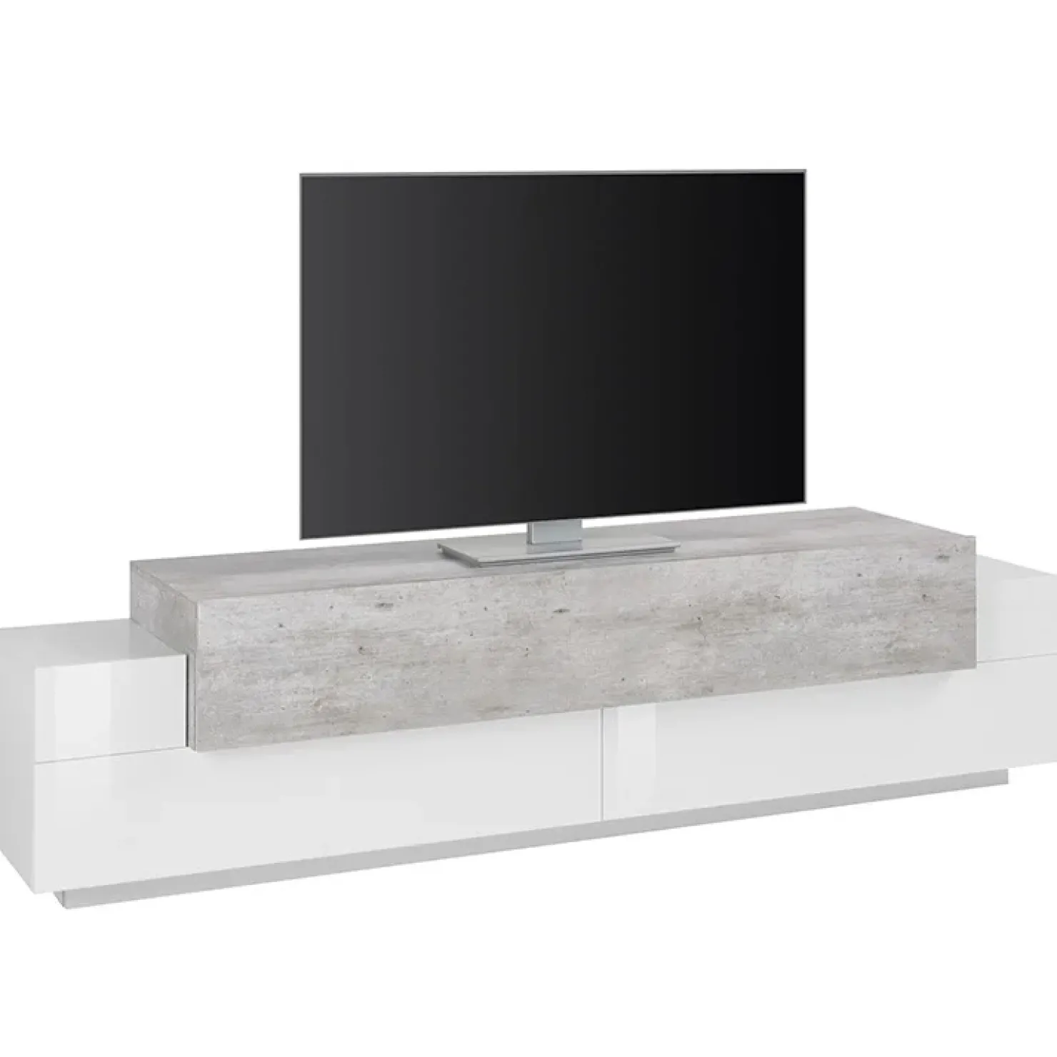 Garnero Arredamenti Mobile porta TV 200x52h cm bianco lucido grigio Milos Gihome® Bianco Lucido - Cemento Online
