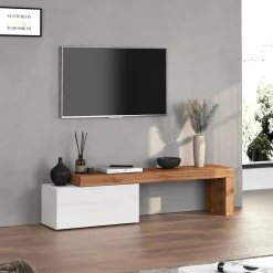 Garnero Arredamenti Mobile porta tv 210x51h cm bianco lucido rovere Block Bianco Lucido - Rovere Discount
