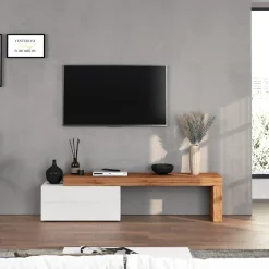 Garnero Arredamenti Mobile porta tv 210x51h cm bianco lucido rovere Block Bianco Lucido - Rovere Discount