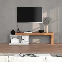 Garnero Arredamenti Mobile porta tv 210x51h cm bianco lucido rovere Block Bianco Lucido - Rovere Discount