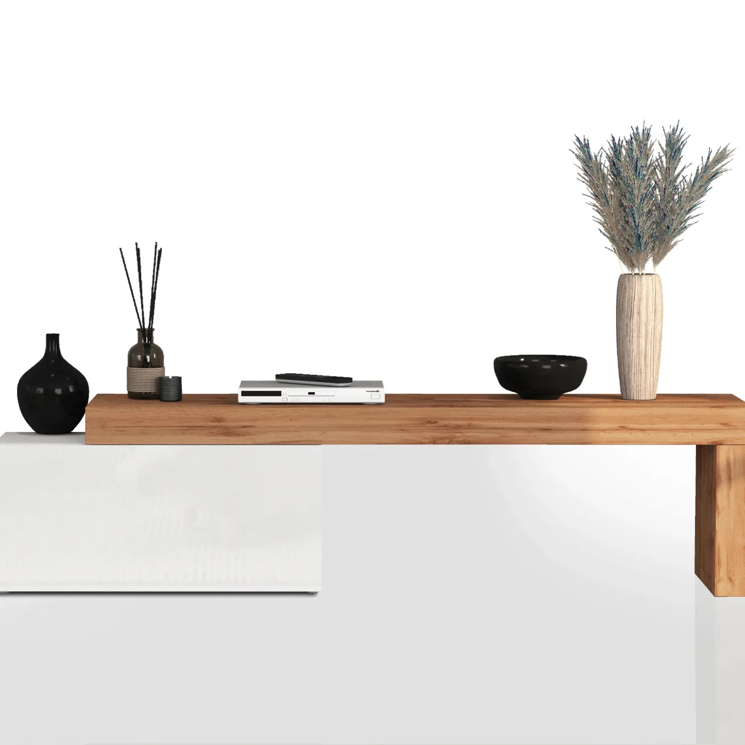 Garnero Arredamenti Mobile porta tv 210x51h cm bianco lucido rovere Block Bianco Lucido - Rovere Discount