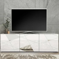 Garnero Arredamenti Mobile porta TV 181x57h cm specchio con serigrafia Olimpo Bianco Lucido New