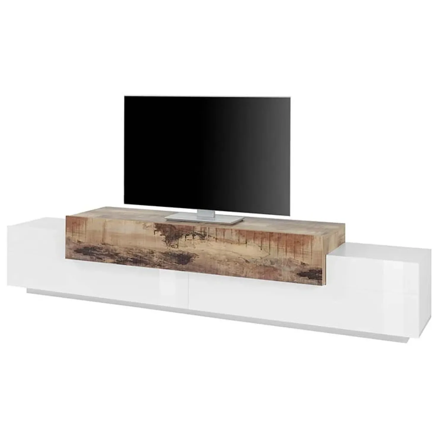 Garnero Arredamenti Mobile porta TV 240x52h cm bianco laccato lucido pero Milos Gihome® Bianco Lucido - Rovere Rustico Sale