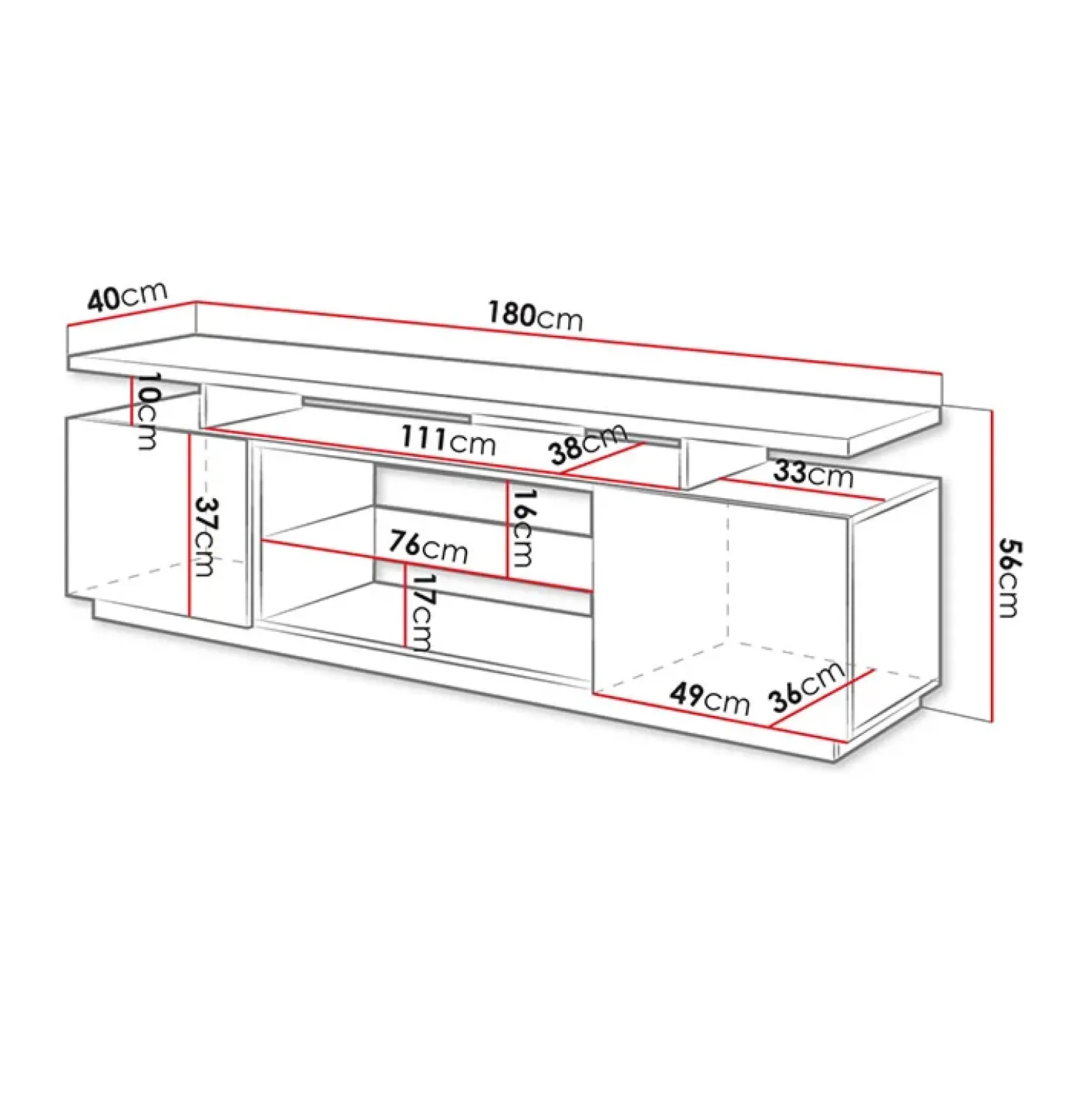 Garnero Arredamenti Mobile porta TV 180x56h cm Blackburn Bianco Lucido
