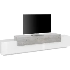 Garnero Arredamenti Mobile porta TV 240x52h cm bianco lucido cemento Milos Gihome® Bianco Lucido - Cemento Discount