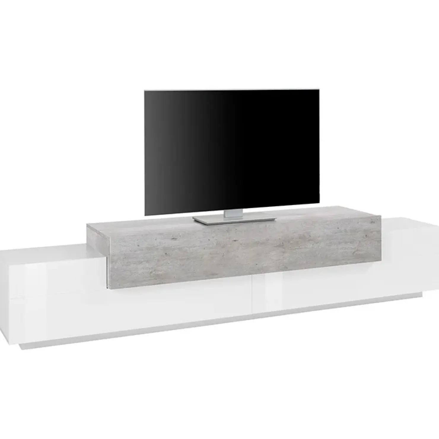 Garnero Arredamenti Mobile porta TV 240x52h cm bianco lucido cemento Milos Gihome® Bianco Lucido - Cemento Discount