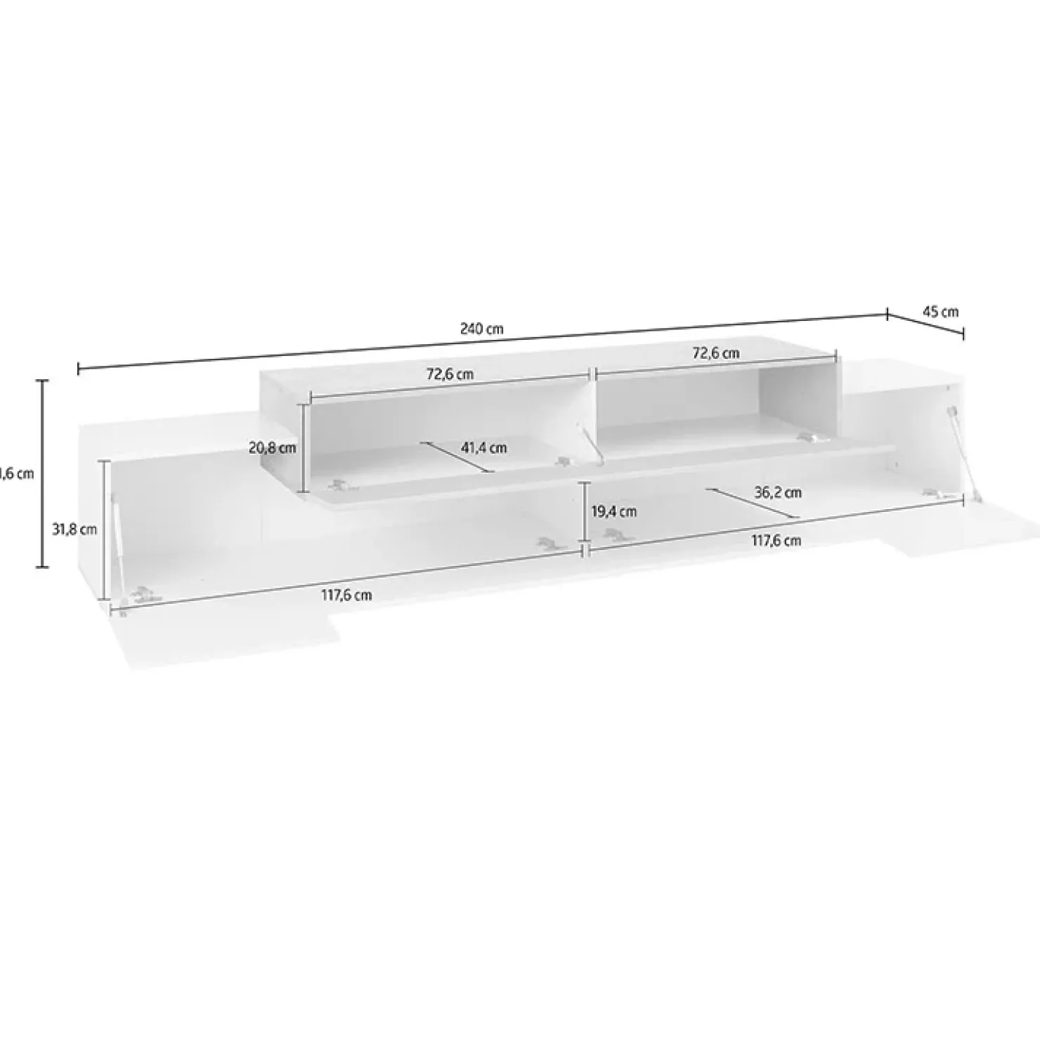 Garnero Arredamenti Mobile porta TV 240x52h cm bianco lucido cemento Milos Gihome® Bianco Lucido - Cemento Discount