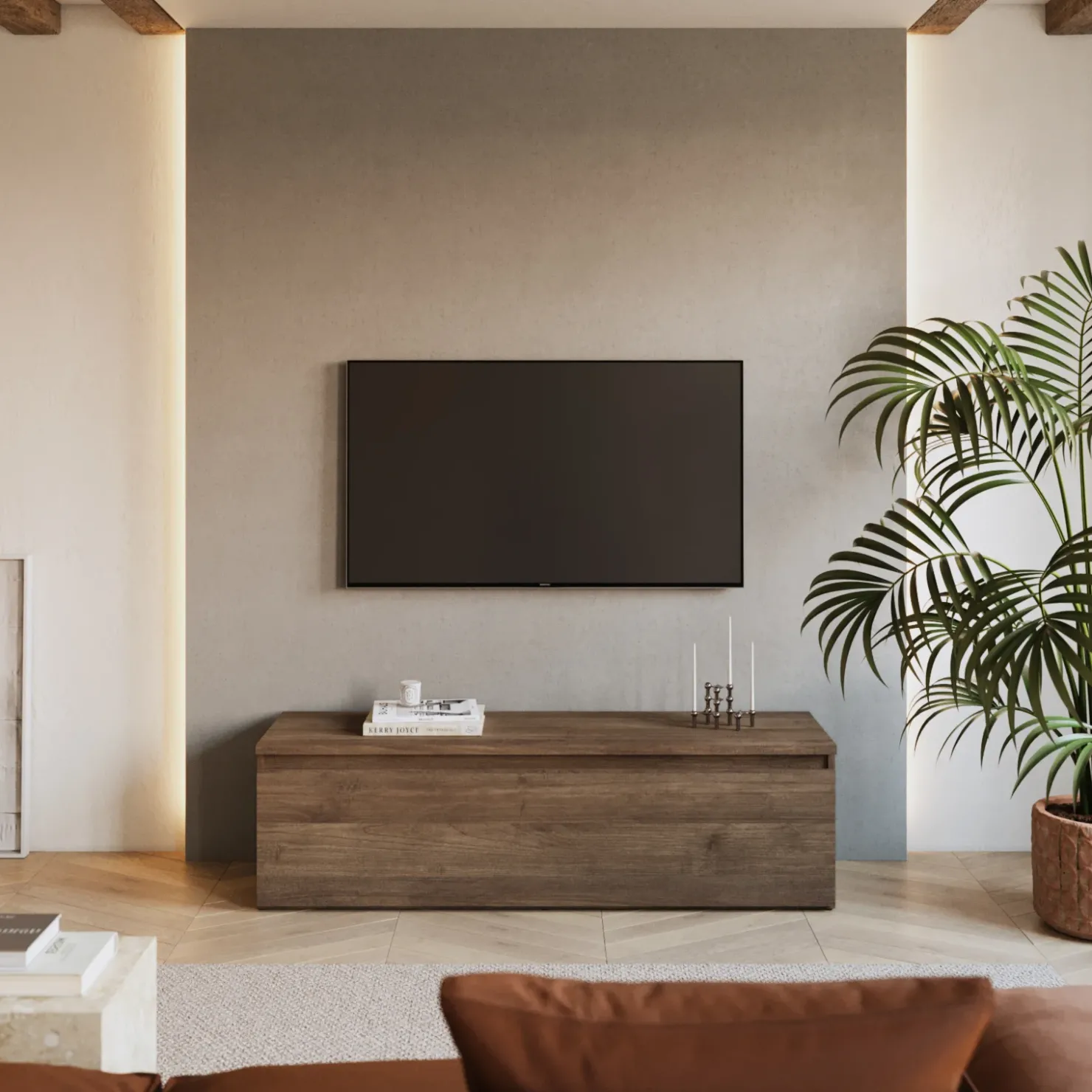 Garnero Arredamenti Mobile porta TV 138x40h cm con cassettone rovere scuro Sunset Noce Discount