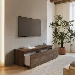 Garnero Arredamenti Mobile porta TV 138x40h cm con cassettone rovere scuro Sunset Noce Discount