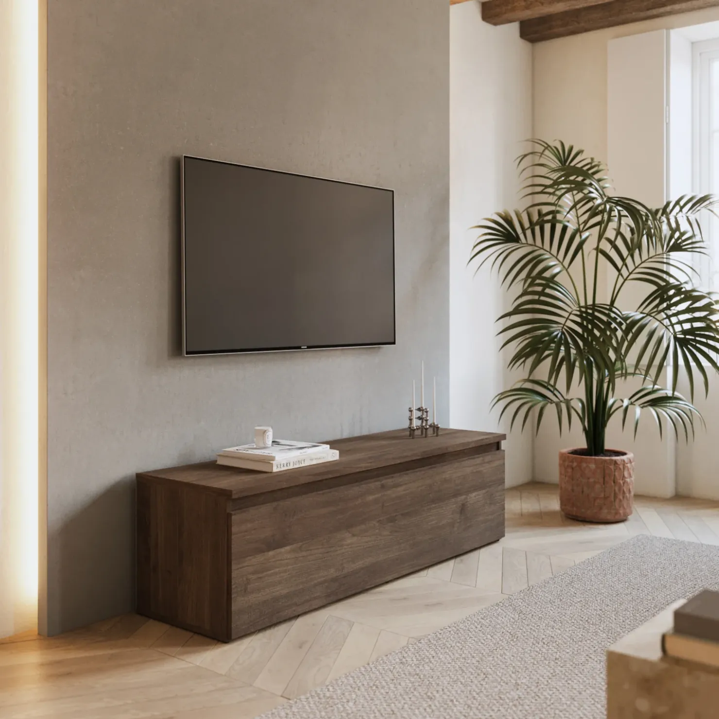 Garnero Arredamenti Mobile porta TV 138x40h cm con cassettone rovere scuro Sunset Noce Discount