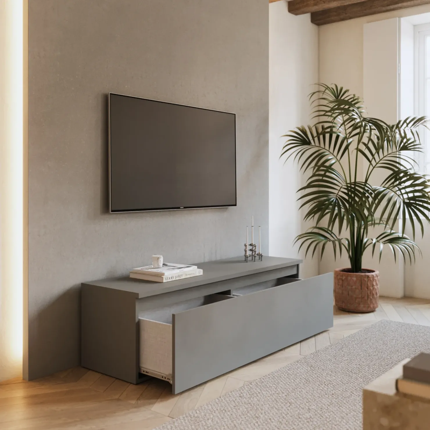 Garnero Arredamenti Mobile porta TV 138x40h cm con cassettone Sunset Grigio scuro Sale