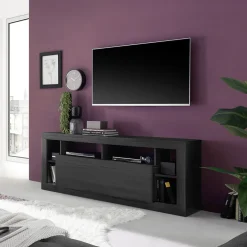 Garnero Arredamenti Mobile porta TV 172x66h cm con ribalta Trilogy Nero Frassinato Clearance