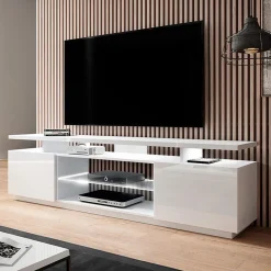 Garnero Arredamenti Mobile porta TV 180x56h cm con led Blackburn Bianco Lucido Discount