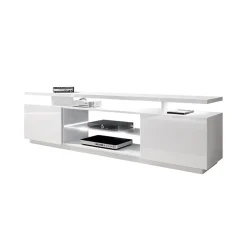 Garnero Arredamenti Mobile porta TV 180x56h cm con led Blackburn Bianco Lucido Discount