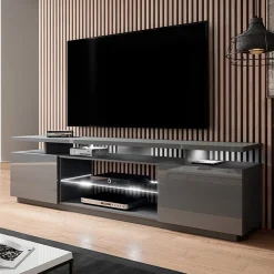 Garnero Arredamenti Mobile porta TV 180x56h cm con led lucido Blackburn Grafite