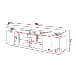 Garnero Arredamenti Mobile porta TV 180x56h cm con led lucido Blackburn Grafite