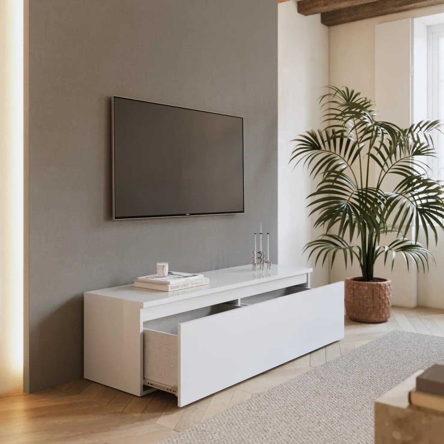 Garnero Arredamenti Mobile porta TV 138x40h cm con cassettone Sunset Bianco Lucido Hot