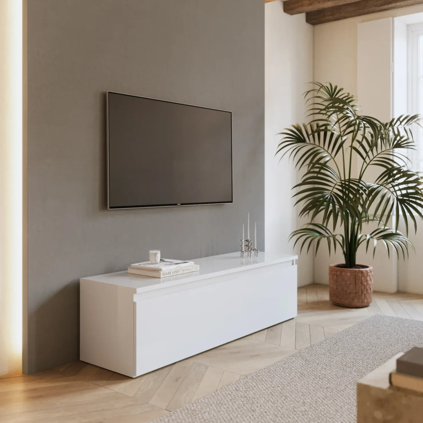 Garnero Arredamenti Mobile porta TV 138x40h cm con cassettone Sunset Bianco Lucido Hot