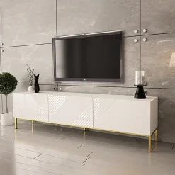 Garnero Arredamenti Mobile porta TV 190x5h cm con frontale decorato bianco lucido Marisa Discount