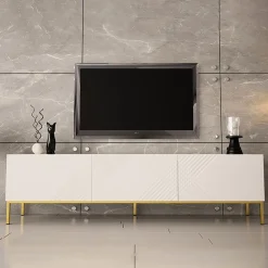 Garnero Arredamenti Mobile porta TV 190x5h cm con frontale decorato bianco lucido Marisa Discount