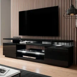 Garnero Arredamenti Mobile porta TV 180x56h cm con led Blackburn Nero Lucido New