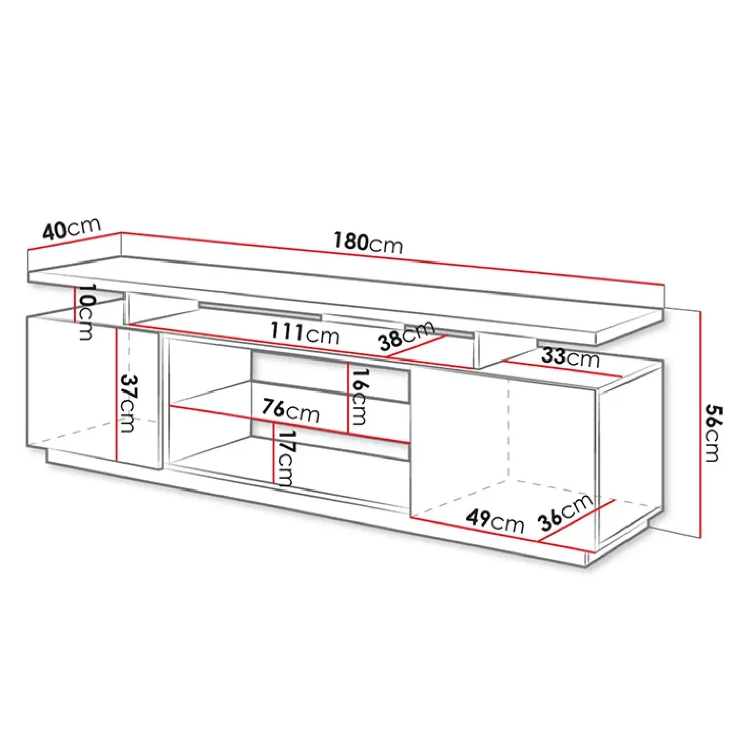 Garnero Arredamenti Mobile porta TV 180x56h cm con led Blackburn Nero Lucido New