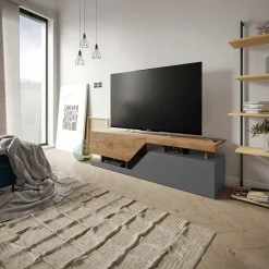 Garnero Arredamenti Mobile porta TV 160x46h cm design moderno rovere antracite Modesta Antracite - Rovere Clearance