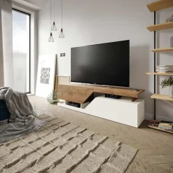 Garnero Arredamenti Mobile porta TV 160x46h cm design moderno rovere bianco Modesta Bianco Opaco - Rovere