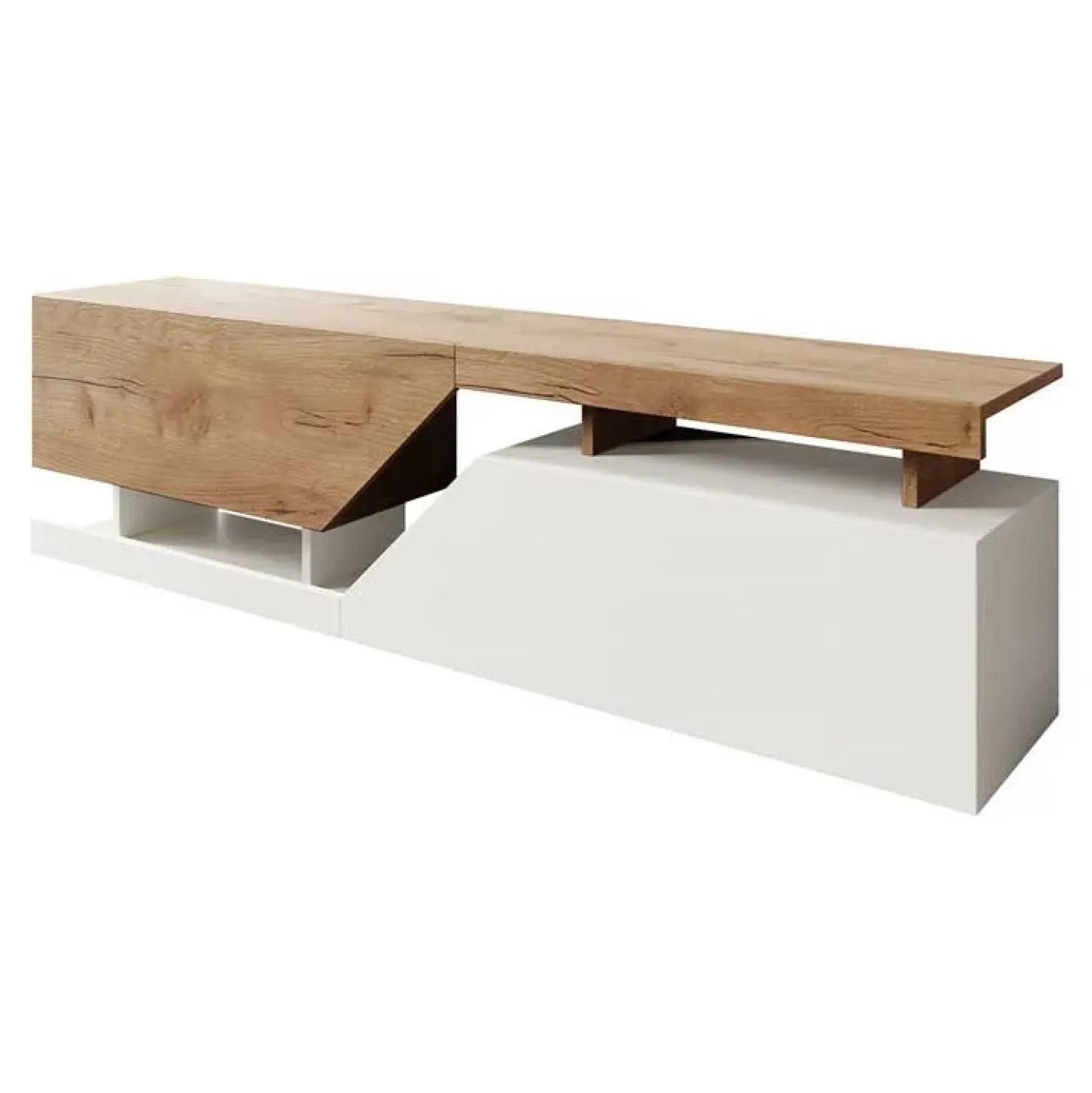 Garnero Arredamenti Mobile porta TV 160x46h cm design moderno rovere bianco Modesta Bianco Opaco - Rovere