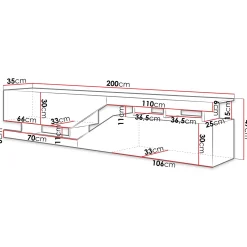 Garnero Arredamenti Mobile porta TV 200x47h cm design moderno rovere bianco Modesta Bianco Opaco - Rovere Best
