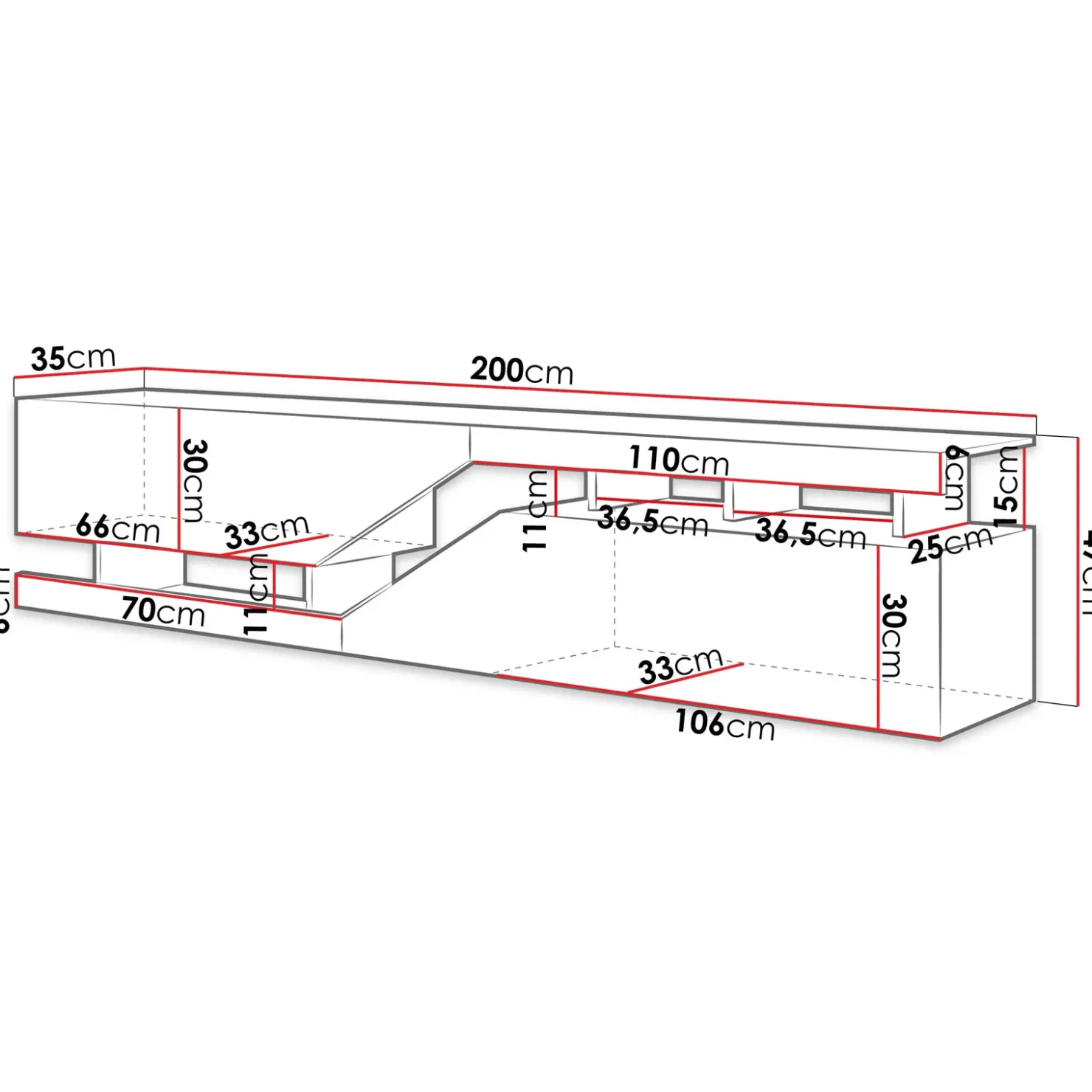 Garnero Arredamenti Mobile porta TV 200x47h cm design moderno rovere bianco Modesta Bianco Opaco - Rovere Best