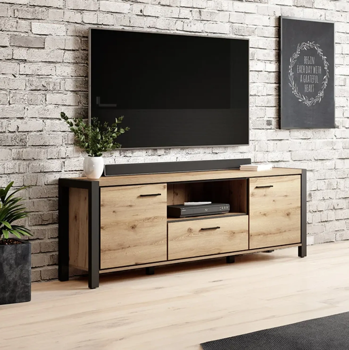 Garnero Arredamenti Mobile porta TV 180x65h cm design industrial quercia nero opaco Neive Online