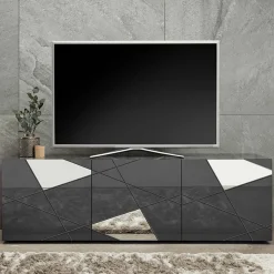 Garnero Arredamenti Mobile porta TV 181x57h cm grigio lucido specchio con serigrafia Olimpo Antracite Sale
