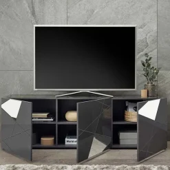 Garnero Arredamenti Mobile porta TV 181x57h cm grigio lucido specchio con serigrafia Olimpo Antracite Sale