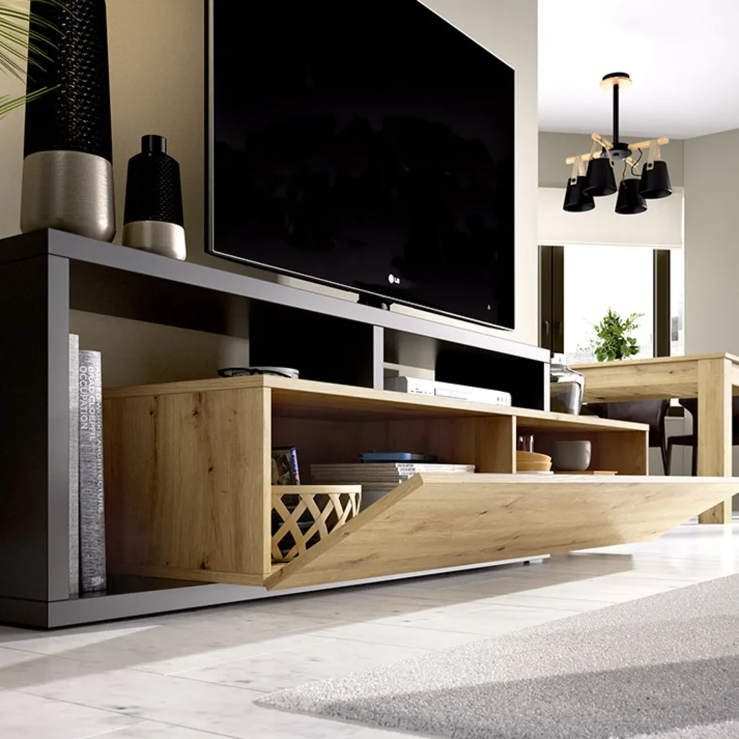 Garnero Arredamenti Mobile porta TV 165x47h cm legno rovere grafite Morientes Outlet
