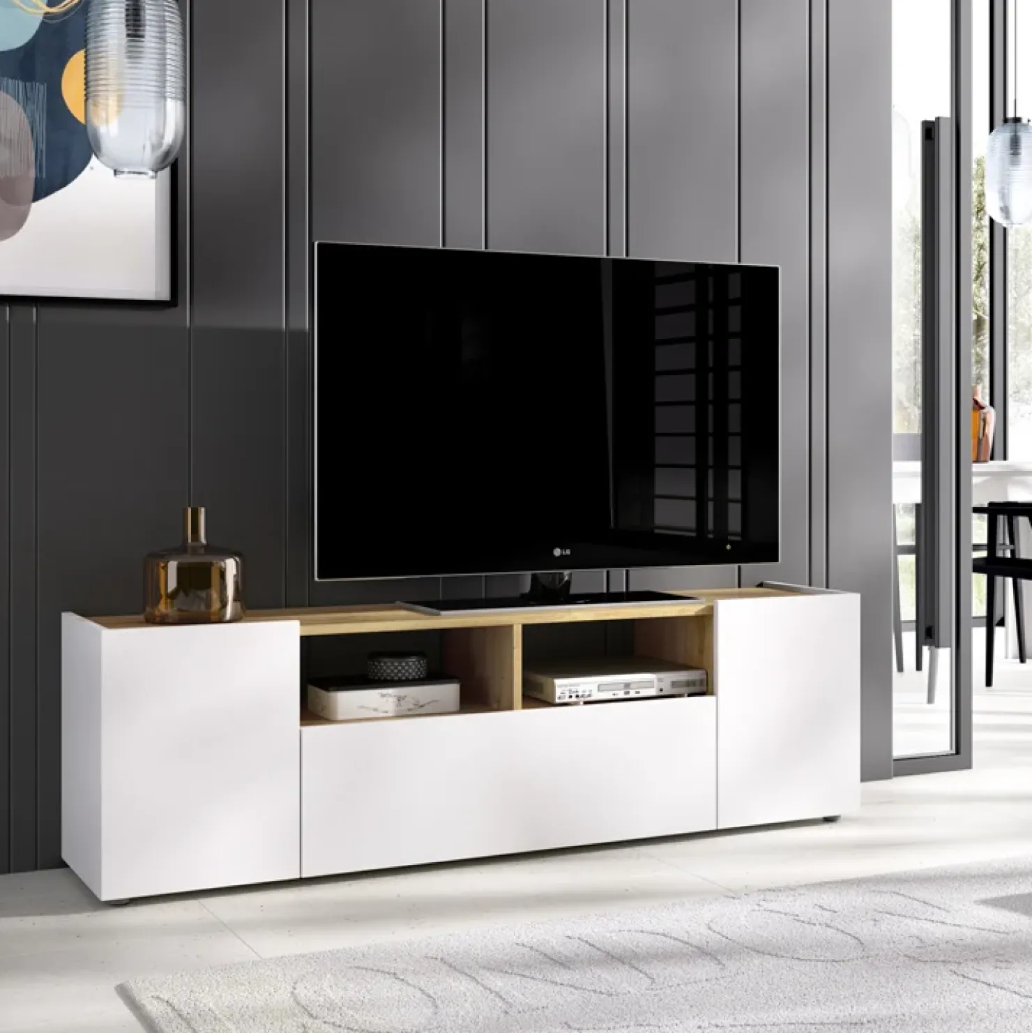 Garnero Arredamenti Mobile porta TV 142x44h cm legno rovere bianco Esteban Clearance