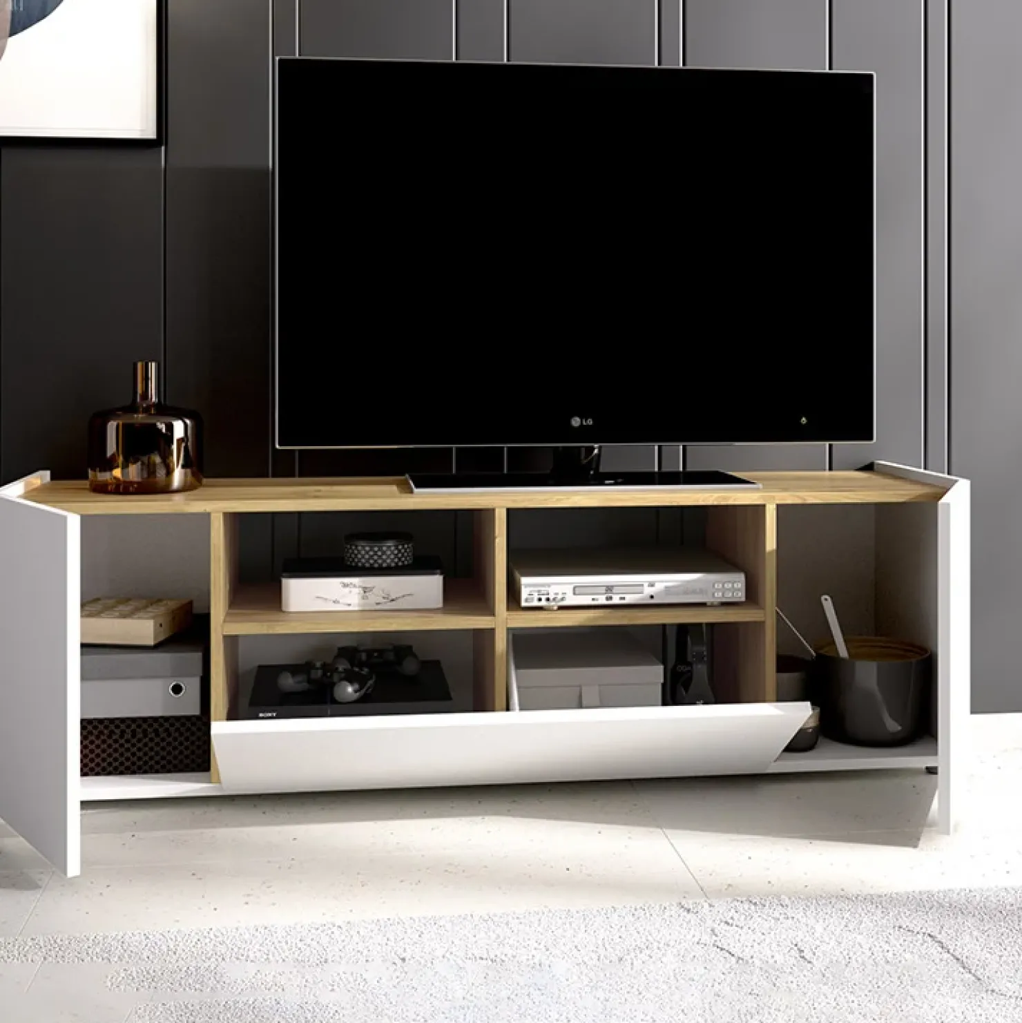 Garnero Arredamenti Mobile porta TV 142x44h cm legno rovere bianco Esteban Clearance