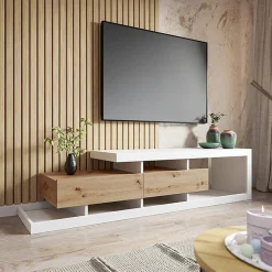 Garnero Arredamenti Mobile porta TV 198x45h cm moderno bianco rovere Pabla Discount
