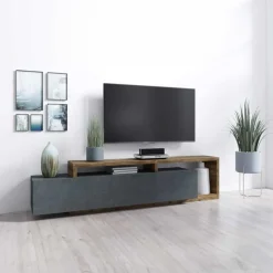 Garnero Arredamenti Mobile porta TV 219x52h cm moderno soggiorno antracite spatolato noce Megan Gihome® Antracite - Noce Online