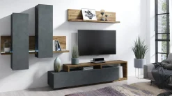 Garnero Arredamenti Mobile porta TV 219x52h cm moderno soggiorno antracite spatolato noce Megan Gihome® Antracite - Noce Online