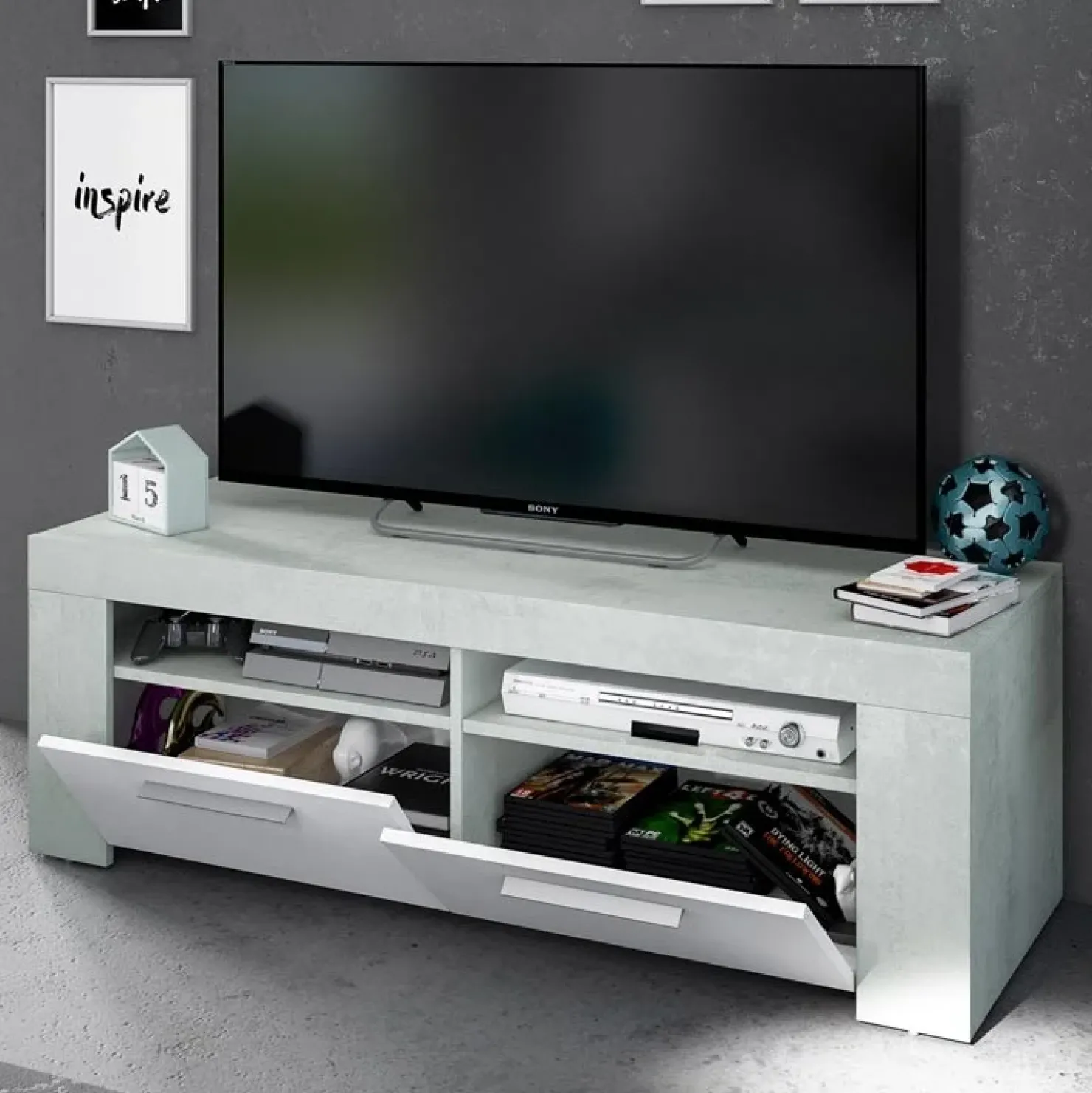 Garnero Arredamenti Mobile porta TV 120x40h cm moderno bianco cemento Zante Online