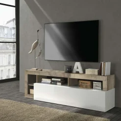 Garnero Arredamenti Mobile porta tv 184x58h cm moderno bianco lucido pero Invictus Bianco Lucido - Rovere Rustico Sale
