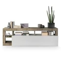 Garnero Arredamenti Mobile porta tv 184x58h cm moderno bianco lucido pero Invictus Bianco Lucido - Rovere Rustico Sale