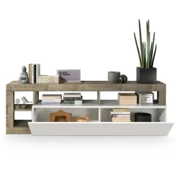 Garnero Arredamenti Mobile porta tv 184x58h cm moderno bianco lucido pero Invictus Bianco Lucido - Rovere Rustico Sale