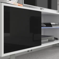 Garnero Arredamenti Mobile porta TV 160x53h cm moderno bianco opaco nero lucido Kelli Bianco Opaco - Nero Lucido Discount
