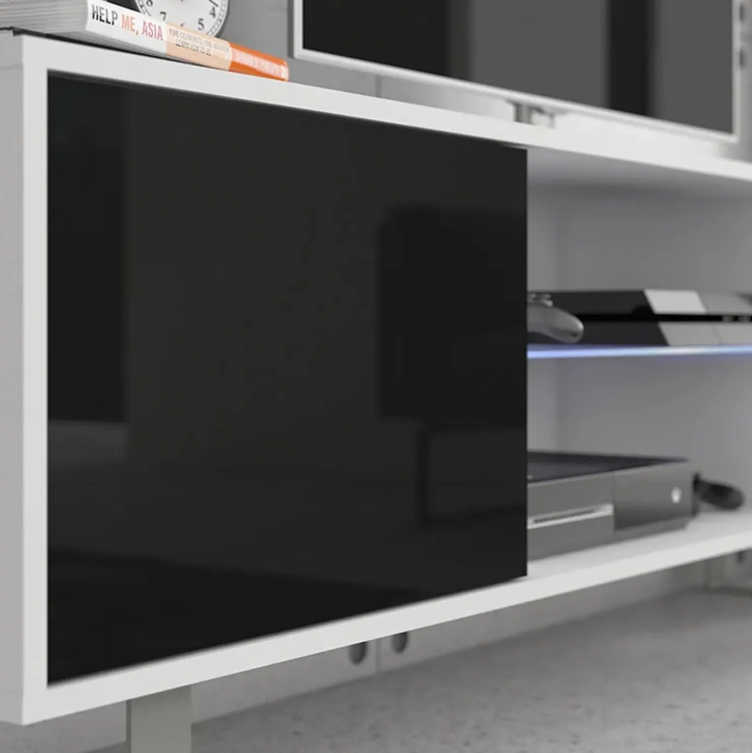 Garnero Arredamenti Mobile porta TV 160x53h cm moderno bianco opaco nero lucido Kelli Bianco Opaco - Nero Lucido Discount